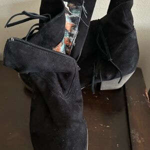 Rock & Candy Black Suede Lace-Up Ankle Booties with Side Zip